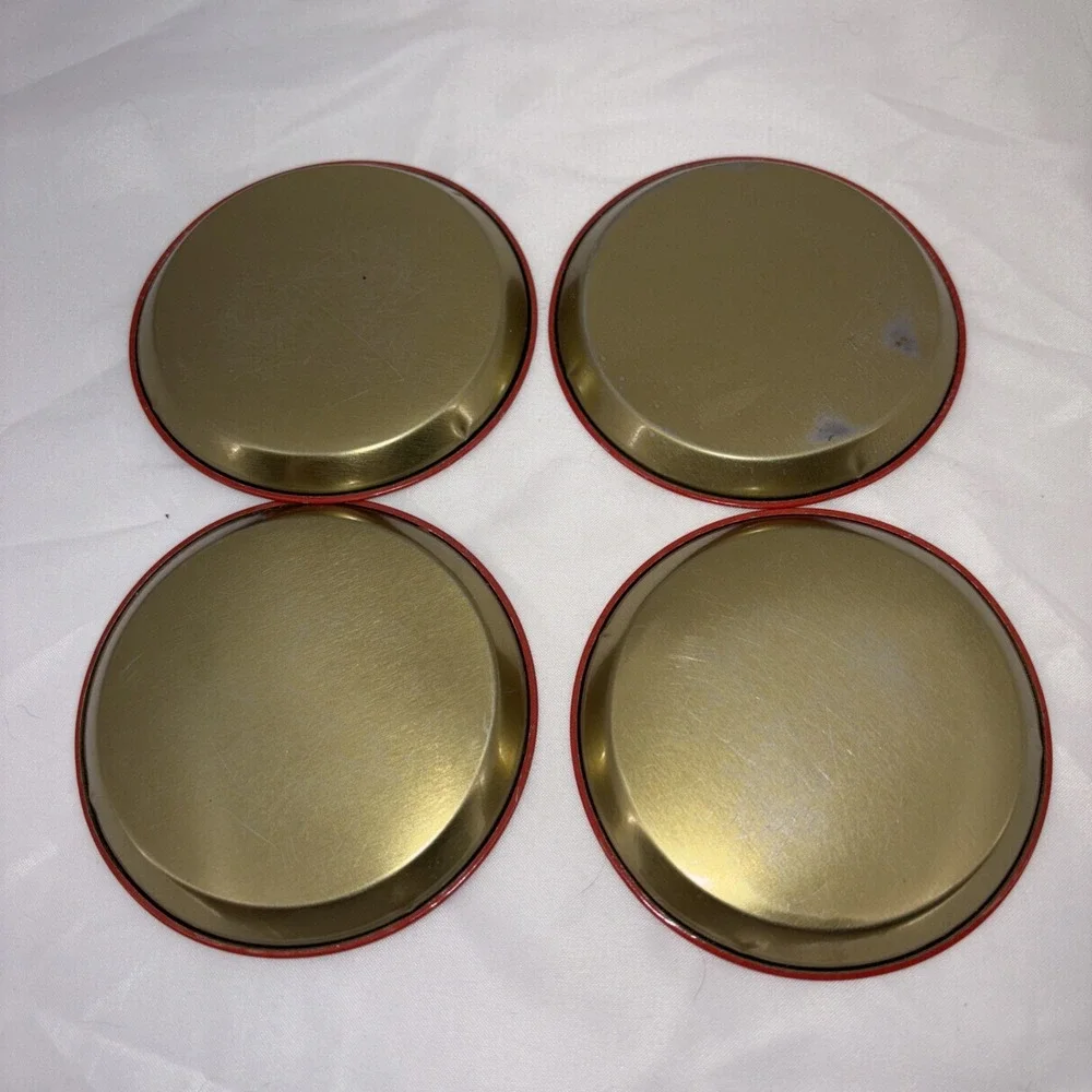 Vintage‎ Metal Christmas Drink Coasters Red Green Bow Retro 1960